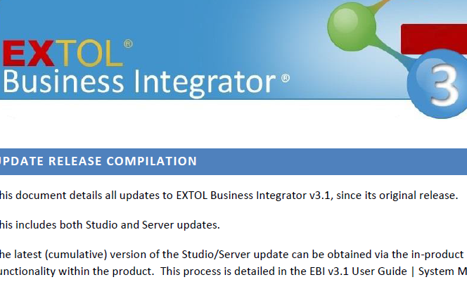 EXTOL Business INtegrator (EBI) 3 release compilation 