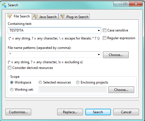 Cleo Clarify Workbench Search Dialog windows