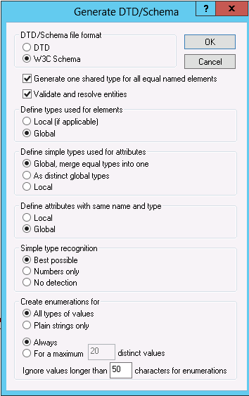 EXTOL Business Integrator (EBI) 3 XMLSpy Generate XSD DTD Options 